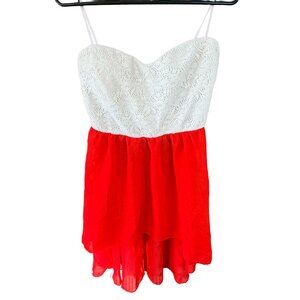 deb Y2K White Lace Red Chiffon Babydoll Cami Dress 2000s Vintage Size Large